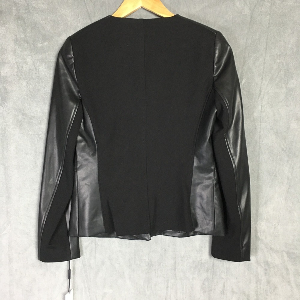 Calvin Klein Open Front Womens Faux Leather Black Jacket Business 8P/8CH/8TP New - Picture 6 of 16